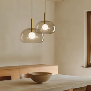24235.jpg Lampa wisząca Cloud szer. 25 cm klosz brązowy / czarny metal