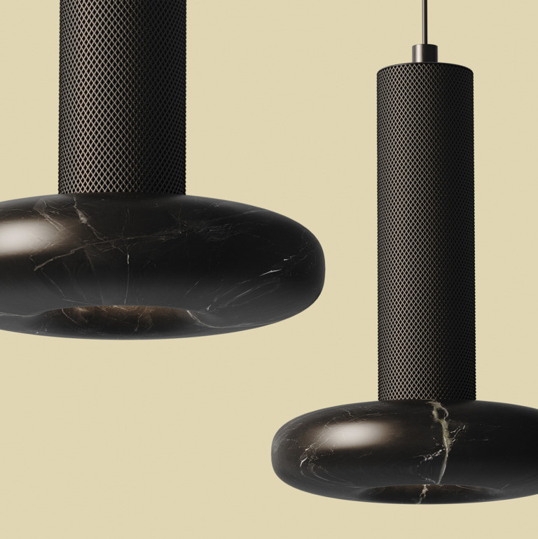 Lampa wisząca Hulo śr. 18 cm biały marmur / złoty metal