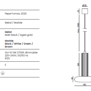 Lampa wisząca Hulo śr. 18 cm biały marmur / złoty metal