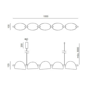 Lampa wisząca Lada 5 szer. 100 cm biała ceramika / czarny metal