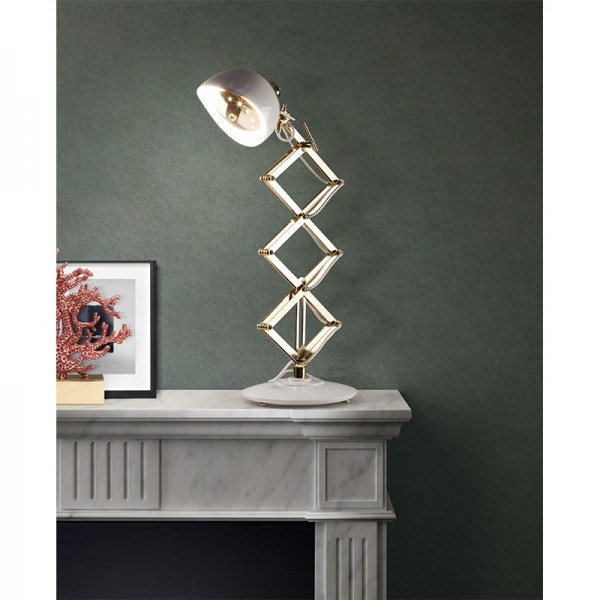 DelightFull Lampa stolikowa BILLY mosiądz aluminium tkanina led